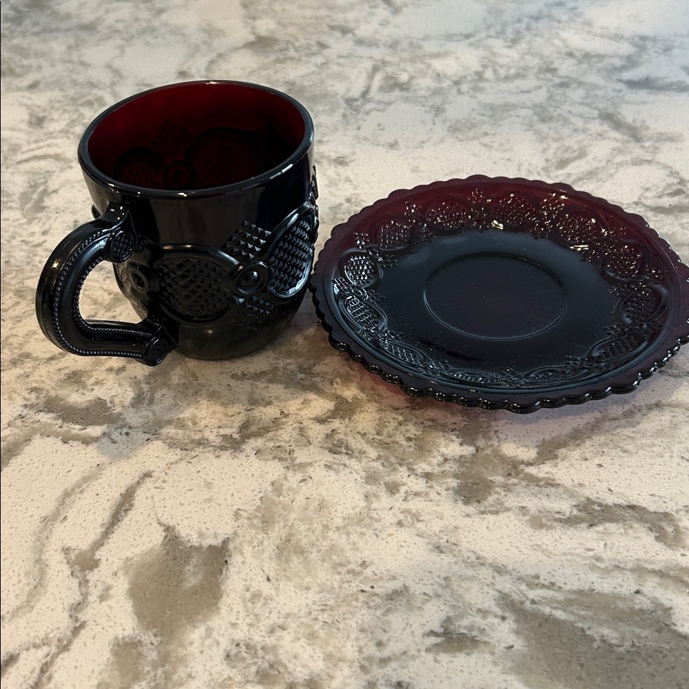 Avon 1876 Cape Cod collection. Elegant Red Mug and Saucer Set